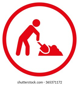 Digger Job vector icon. Style is flat circled symbol, red color, rounded angles, white background.