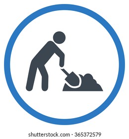 Digger Job vector icon. Style is bicolor flat circled symbol, smooth blue colors, rounded angles, white background.