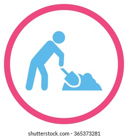 Digger Job vector icon. Style is bicolor flat circled symbol, pink and blue colors, rounded angles, white background.