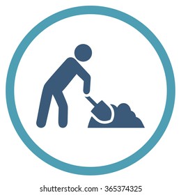 Digger Job vector icon. Style is bicolor flat circled symbol, cyan and blue colors, rounded angles, white background.