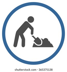 Digger Job vector icon. Style is bicolor flat circled symbol, cobalt and gray colors, rounded angles, white background.