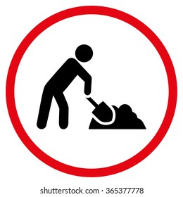 Digger Job vector icon. Style is bicolor flat circled symbol, intensive red and black colors, rounded angles, white background.