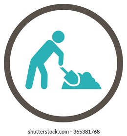 Digger Job vector icon. Style is bicolor flat circled symbol, grey and cyan colors, rounded angles, white background.