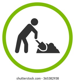 Digger Job vector icon. Style is bicolor flat circled symbol, eco green and gray colors, rounded angles, white background.