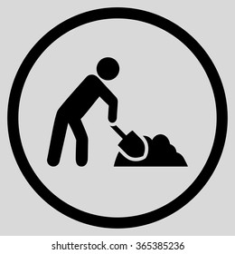 Digger Job vector icon. Style is flat circled symbol, black color, rounded angles, light gray background.