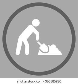 Digger Job vector icon. Style is bicolor flat circled symbol, dark gray and white colors, rounded angles, silver background.