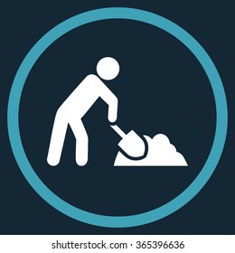 Digger Job vector icon. Style is bicolor flat circled symbol, blue and white colors, rounded angles, dark blue background.
