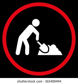 Digger Job vector icon. Style is bicolor flat circled symbol, red and white colors, rounded angles, black background.