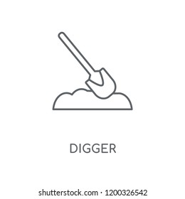 Digger linear icon. Digger concept stroke symbol design. Thin graphic elements vector illustration, outline pattern on a white background, eps 10.