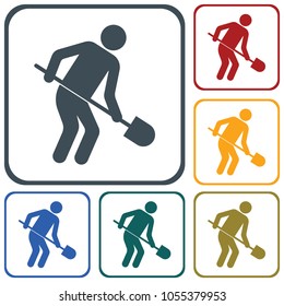 Digger with shovel icon. Vector illustration
