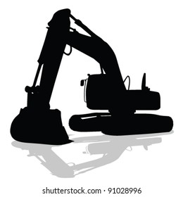 digger work machine black silhouette on white background