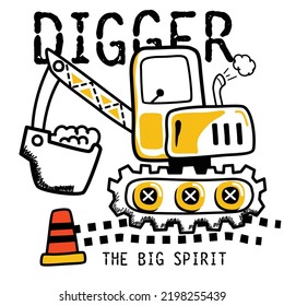 Digger In The Work Zone Funny Cartoon