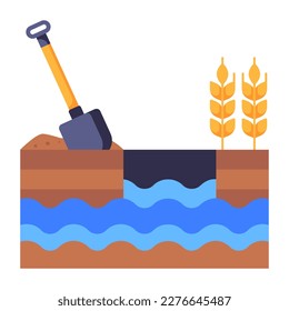 Digging ditch around wheat fields, flat icon