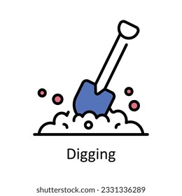 Ilustración de diseño de iconos de esquema rellenados de excavación. Símbolo de reparación y mantenimiento del hogar en el archivo EPS 10 de fondo blanco