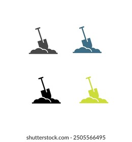 Digging with garden shovel vector. Hand garden shovel in ground isolated on white background. gardening work tool equipment icon.flat design of construction spade work tool. Shovel Icon, Garden Shovel