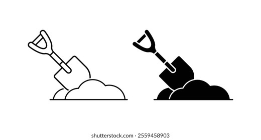 digging garden shovel vector icon black outlines