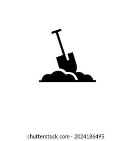 Digging with garden shovel vector icon,Vector shovel in ground isolated on white background. gardening work tool equipment icon.flat design of construction spade work tool