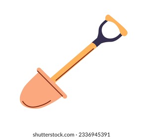 Digging garden tool with handle and metal or iron base. Isolated shovel or trowel for gardening, small trowel for yard and agricultural work and chores at home or farmyard. Vector in flat style