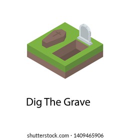 
Digging grave icon in isometric design.
