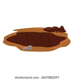 Digging a hole. Dirty pit and burrow, deep ground hole. 