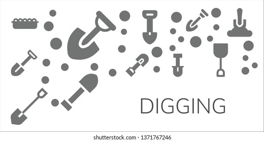 digging icon set. 11 filled digging icons.  Simple modern icons about Sand, Shovel