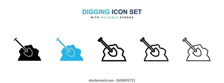 Digging icons graphics set in black and blue colors