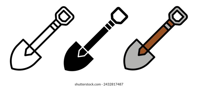 Digging Implement Line Icon. Earthwork Instrument icon in outline and solid flat style.