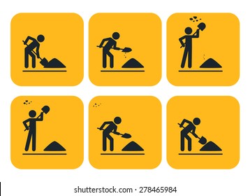 Digging man. Vector illustration of animation throwing soil over his shoulder 