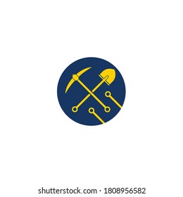 Digging, shovel and IT network. Electronic mining. Vector symbol