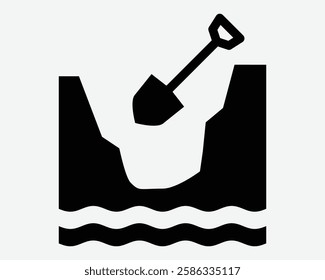 Digging Well Dig Shovel Water Underground Cave Excavate Construction Hole Repair Fix Black White Icon Sign Symbol Graphic Illustration Vector