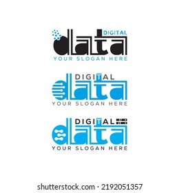 Digial Data Logo Design Vector Illustration Template With Blue, Black And Grey Color.