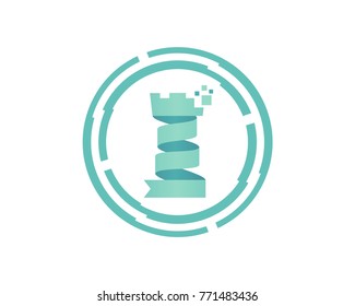 Digial Pixel Ribbon of the Kingdom Technology Circle like Castle Logo Symbol