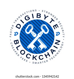 Digibyte blockchain logo mark. DGB Digital asset concept. Crypto emblem. Blockchain technology graphic sticker for printing. Stock vector tech illustration isolated on white background