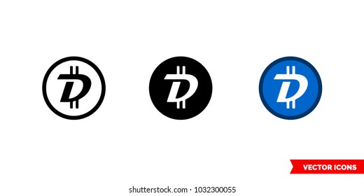 Digibyte cryptocurrency icon of 3 types: color, black and white, outline. Isolated vector sign symbol.