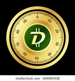 DigiByte (DGB) cryptocurrency safe lock. Eps10 vector illustration isolated on black background.