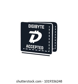 Digibyte digital asset accepted concept. DGB wallet. Vintage hand drawn crypto emblem. Blockchain technology sticker for printing. Stock vector tech illustration isolate on white background.