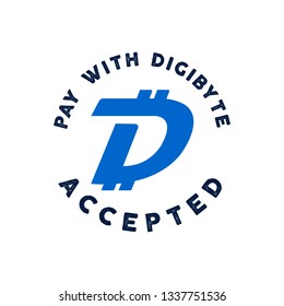 Digibyte logo. Digital asset concept. Pay with DGB accepted text. Crypto emblem. Blockchain technology sticker for printing. Stock vector tech illustration isolated on white background