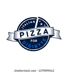 Digibyte logo. Digital asset concept. Italian Pizza for Digibyte. Crypto emblem. Blockchain technology sticker for printing. Stock vector tech illustration isolated on white background