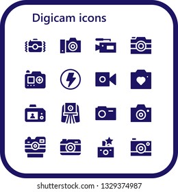 digicam icon set. 16 filled digicam icons.  Simple modern icons about  - Camera, Flash