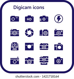 digicam icon set. 16 filled digicam icons.  Collection Of - Camera, Flash