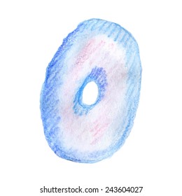 Digit 0. Handwritten alphabet drawing by watercolor pencils