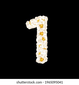 The digit 1 made up of airy popcorn. Vector illustration.