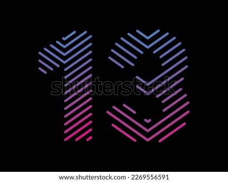 Digit 13 is written with colorful digital lines. Abstract number 13 logo design template. Logo type vector design