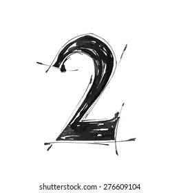 Digit 2. Alphabet Symbol - Grunge Hand Draw Paint / Vector Illustration