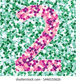 Digit 2 color distributed circles dots illustration