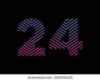 Digit 24 is written with colorful digital lines. Abstract number 24 logo design template. Logo type vector design