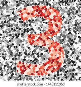Digit 3 color distributed circles dots illustration