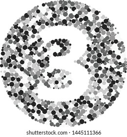 Digit 3 color distributed circles dots illustration