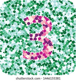 Digit 3 color distributed circles dots illustration