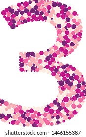 Digit 3 color distributed circles dots illustration